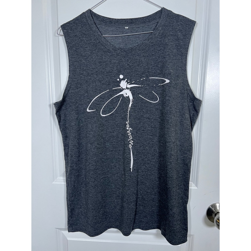 Unbranded Women Tank Top Dragonfly Warrior Graphic Heather Gray Size‎ XL